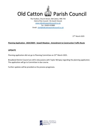 UPDATE - Planning Application 2024/3839 - Construction Traffic